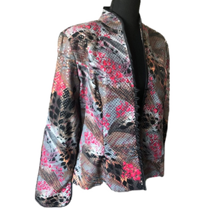 Carina Sequin Blazer Grey Pink Black Orient Inspired Satin Buttons Flare Wrist L